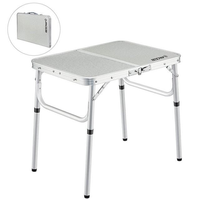 REDCAMP Folding Camping Table Portable Adjustable Height Lightweight Aluminum Folding Table for Outdoor Picnic Cooking, White 2/3/4 Foot