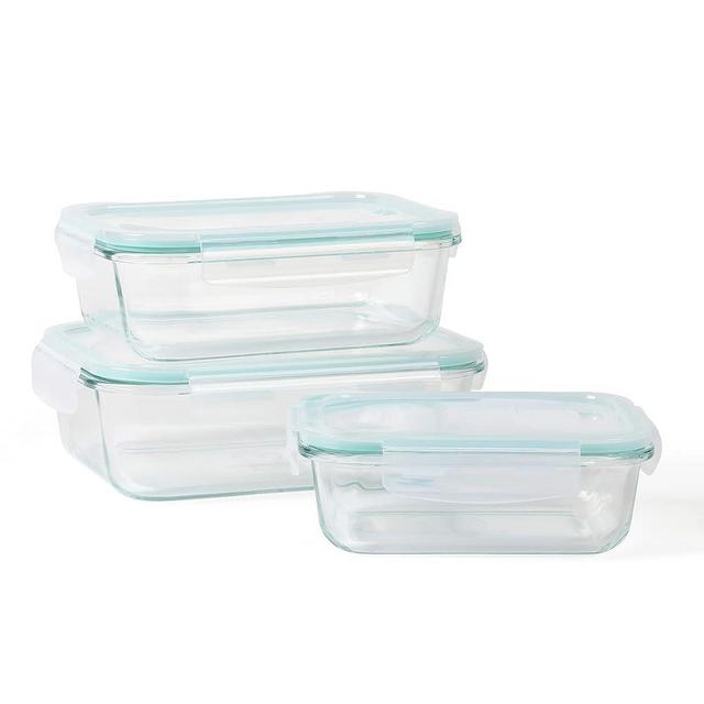Martha Stewart Seavey 6 Piece 51.4 oz, 35.5 oz, 21.6 oz Square Storage Borosilicate Glass Container Set w/PP Snap Martha Blue Lids