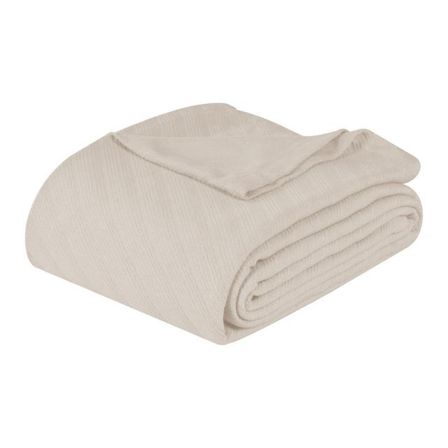 Modern Cotton Textured Striped Lightweight Woven Blanket, Full/Queen, Ivory - Blue Nile Mills