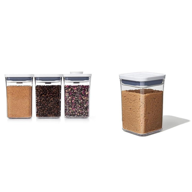 OXO Good Grips POP 2.0 3-Piece Value Container Set, Multicolor Good Grips POP 2.0 Small Square Canister, Short, 1 Litre Capacity