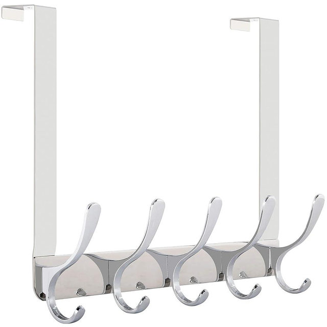 SKOLOO Over The Door Hook, Door Hanger Hooks for Hanging Clothes, Towels, Coats, Hats, Over The Door Towel Hook - Silver, Assembly Required