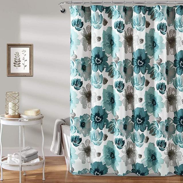 Lush Decor, Blue Leah Shower Curtain-Bathroom Flower Floral Large Blooms Fabric Print Design, x 72