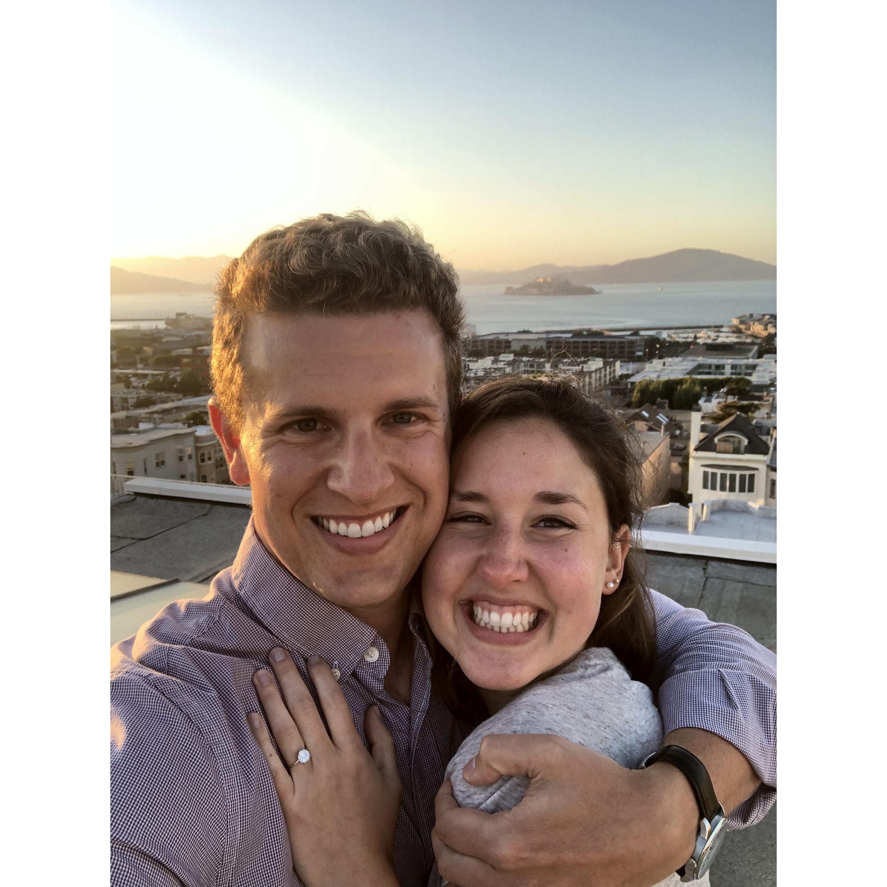 Right after Andrew proposed!  Our roof deck in San Francisco
August, 2019