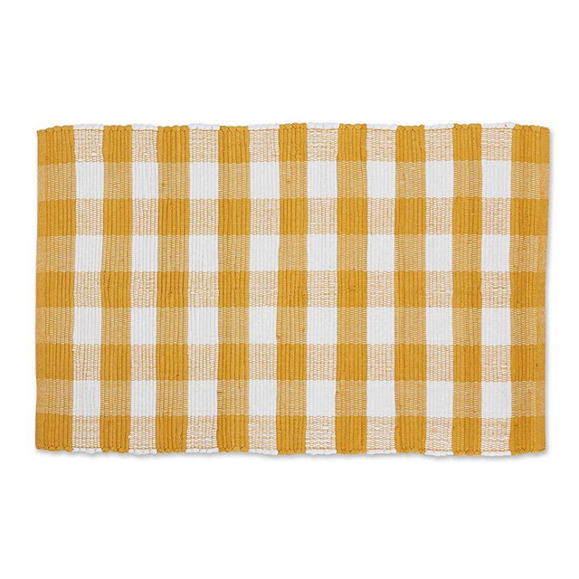 DII Buffalo Check Rug Collection, Hand Dyed Reversible Chindi Rug, 26x40, Honey Gold