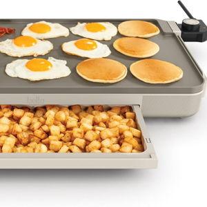 bella 12" x 22" Electric Griddle with Warming Tray, EverGood™ Ceramic Nonstick Coating & Removable Temperature Probe, Dishwasher-Safe Drip Tray & Cool Touch Handles, 1500 Watt, Oatmilk