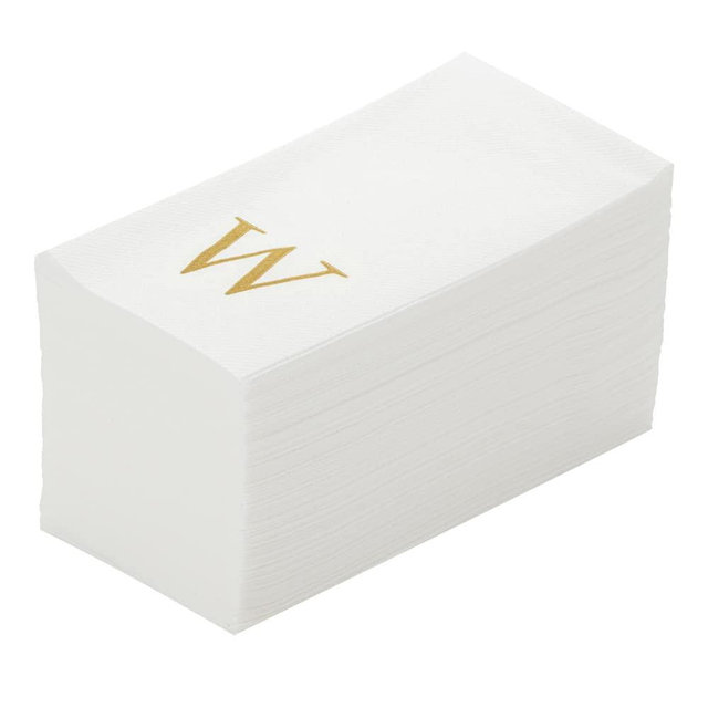 Luxenap 15.8 X 7.9 Inch Linen-Feel Guest Towels, 50 Lettered Hand Towels - Gold Letter 'W', Sans Serif Font, White Paper Dinner Napkins, airlaid, For Restrooms And Tables