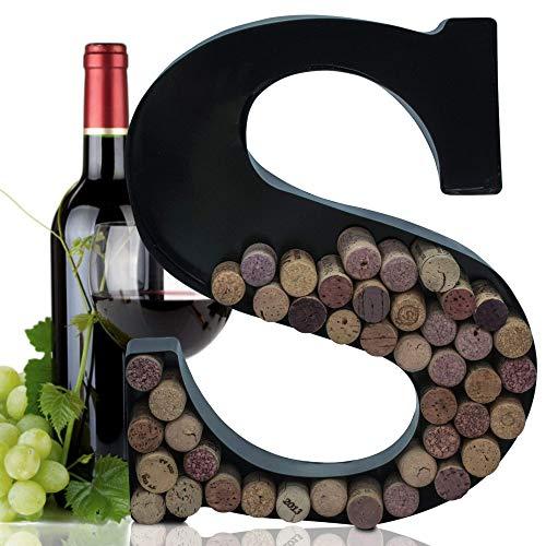 Metal Letter Wine Cork Keepsake Saver & Holder Monogram w/Free Wall Mount Kit A-Z, (S)