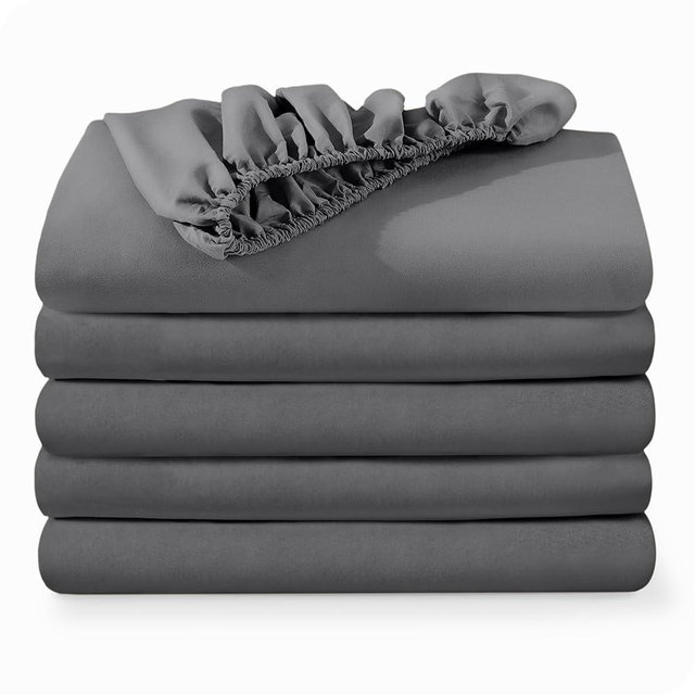 Bare Home 5-Pack Fitted Bottom Ultra-Soft Sheets Queen - Premium 1800 Ultra-Soft Wrinkle Resistant Microfiber - Deep Pocket (Queen, Grey)