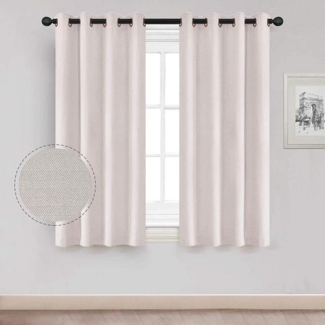 North Hills Elegant Curtains for Bedroom - Premium Soft Herringbone Textured Curtain, Ring Top Room Darkening Drapery (Natural W 52 Inch x L 63 Inch 1 Panel)