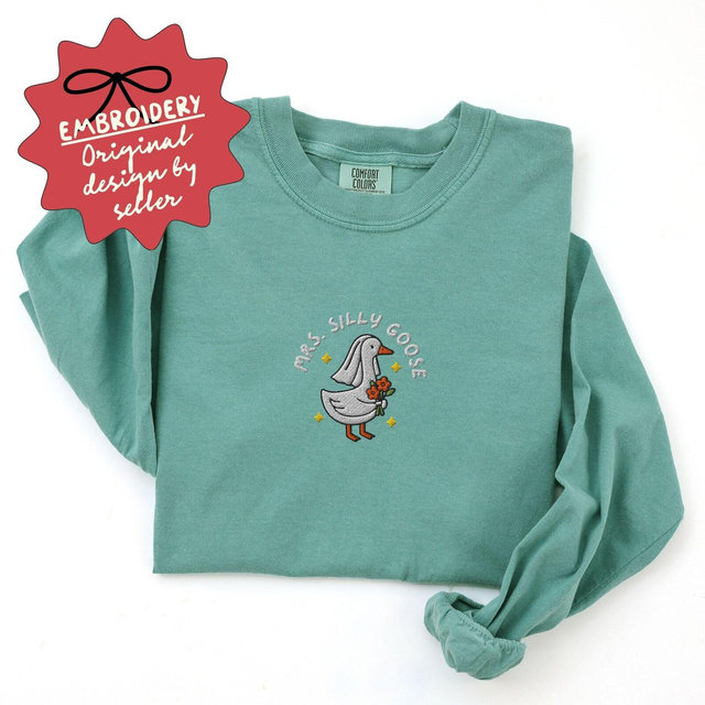 Embroidered Silly Goose Bride Long Sleeve, Bride To Be Funny Goose Lover Long Sleeve, Embroidered Bride Long Sleeve - A6