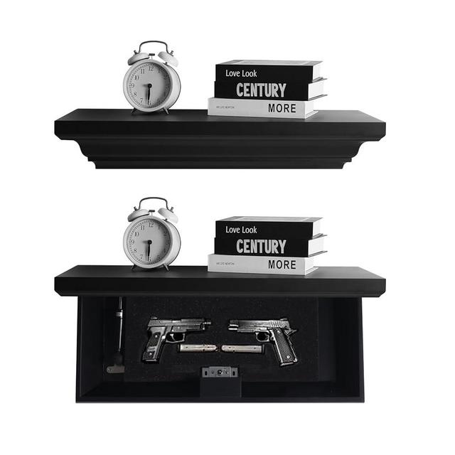 JOLLYMER Concealment Gun Shelf with Hidden Trap Door with RFID Lock, Black Floating shelf for Living Room