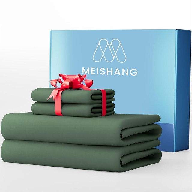 MEISHANG 1000 Thread Count Cotton Sheets King Size - 100% Egyptian Cotton, Sateen Weave, Soft & Breathable, Oeko-Tex Certified, 16" Deep Pockets - 4 Piece (King, Sage Green)