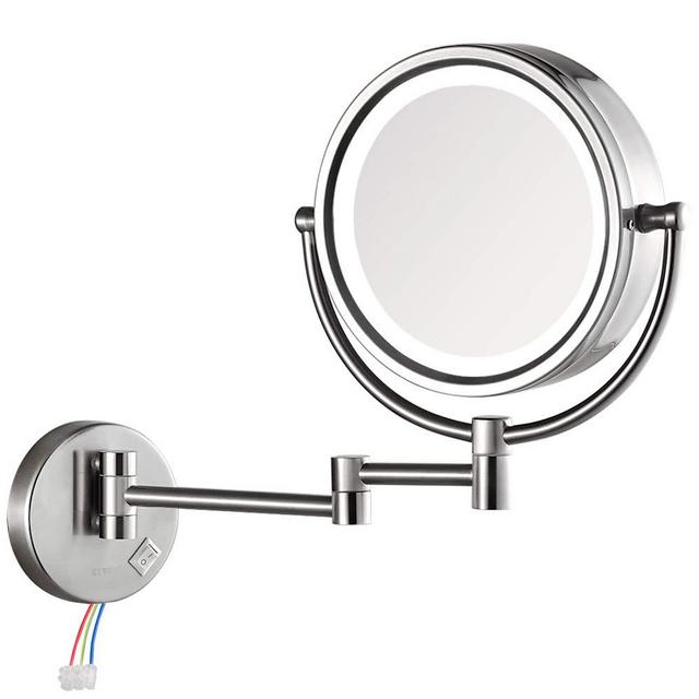 GURUN Wall Mounted Hardwired Makeup Mirror with 3 Tones LED Lights 10x Magnifying Mirror for Bathroom Bedroom 13" Extendable Arm Direct Wire Brushed Nickel M1809DN (10x,Nickel)