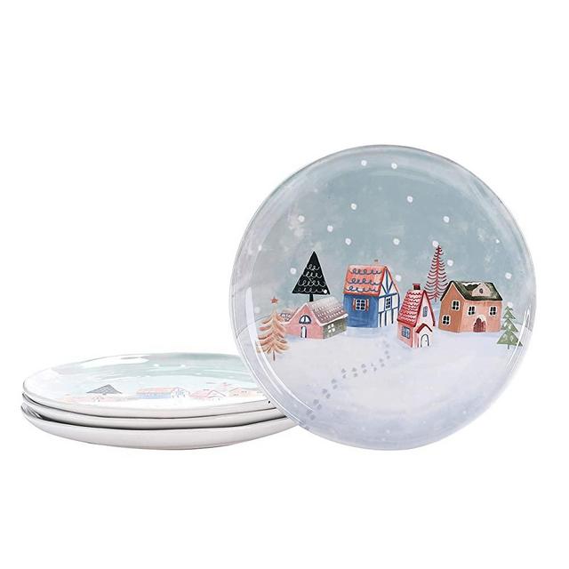 Bico Nordic Village 11 inch Dinner Plates, Set of 4, for Pasta, Salad, Maincourse, Microwave & Dishwasher Safe