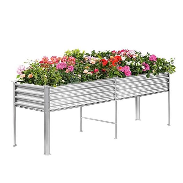 Land Guard Galvanized Raised Garden Bed with Legs, 96×24×32in Raised Garden Beds Outdoor with Drainage Holes, Planter Boxes Outdoor for Backyard, Patio, Balcony, 800lb Capacity, Silver