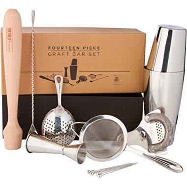 Premium Bar Set by Top Shelf Bar Supply | Craft Cocktail Set for Home Bars and Professional Bartenders | Complete Stainless Steel Barware & Cocktail Shaker Set