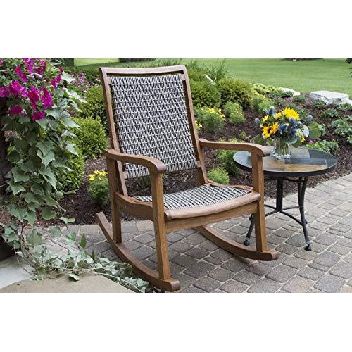 Outdoor Interiors Resin Wicker and Eucalyptus Rocking Chair, Brown and Grey