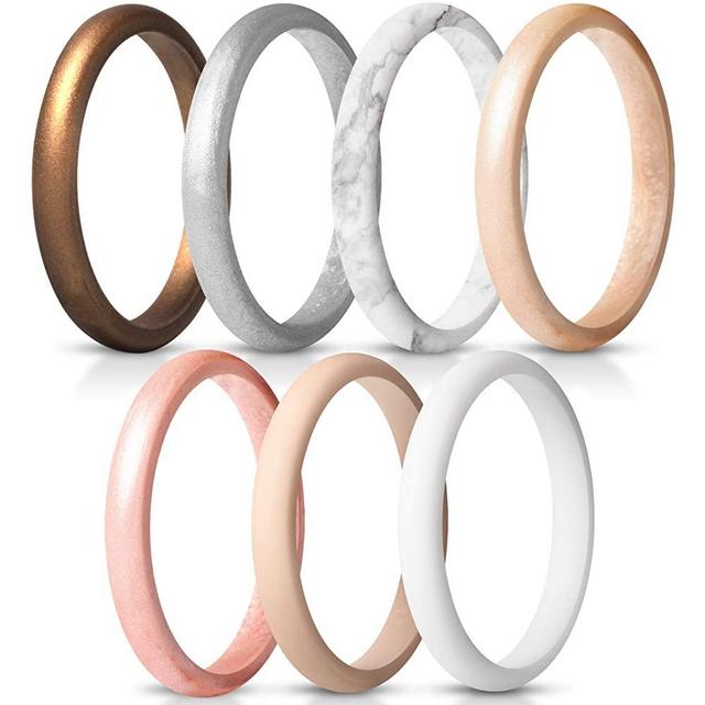 ThunderFit Women's Thin and Stackable Silicone Rings Wedding Bands - 7 Rings / 4 Rings / 1 Ring - 2.5mm Width - 1.8mm Thick
