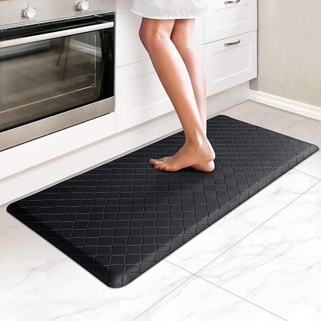 HappyTrends Kitchen Mat Cushioned Anti-Fatigue Kitchen Rug,17.3"x 39",Thick Waterproof Non-Slip Kitchen Mats and Rugs Heavy Duty PVC Ergonomic Comfort Rug for Kitchen,Floor,Office,Sink,Laundry,Black