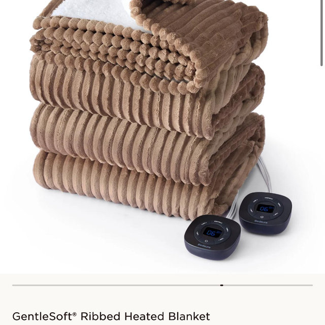 GentleSoft® Ribbed Heated Blanket. KING/BROWN