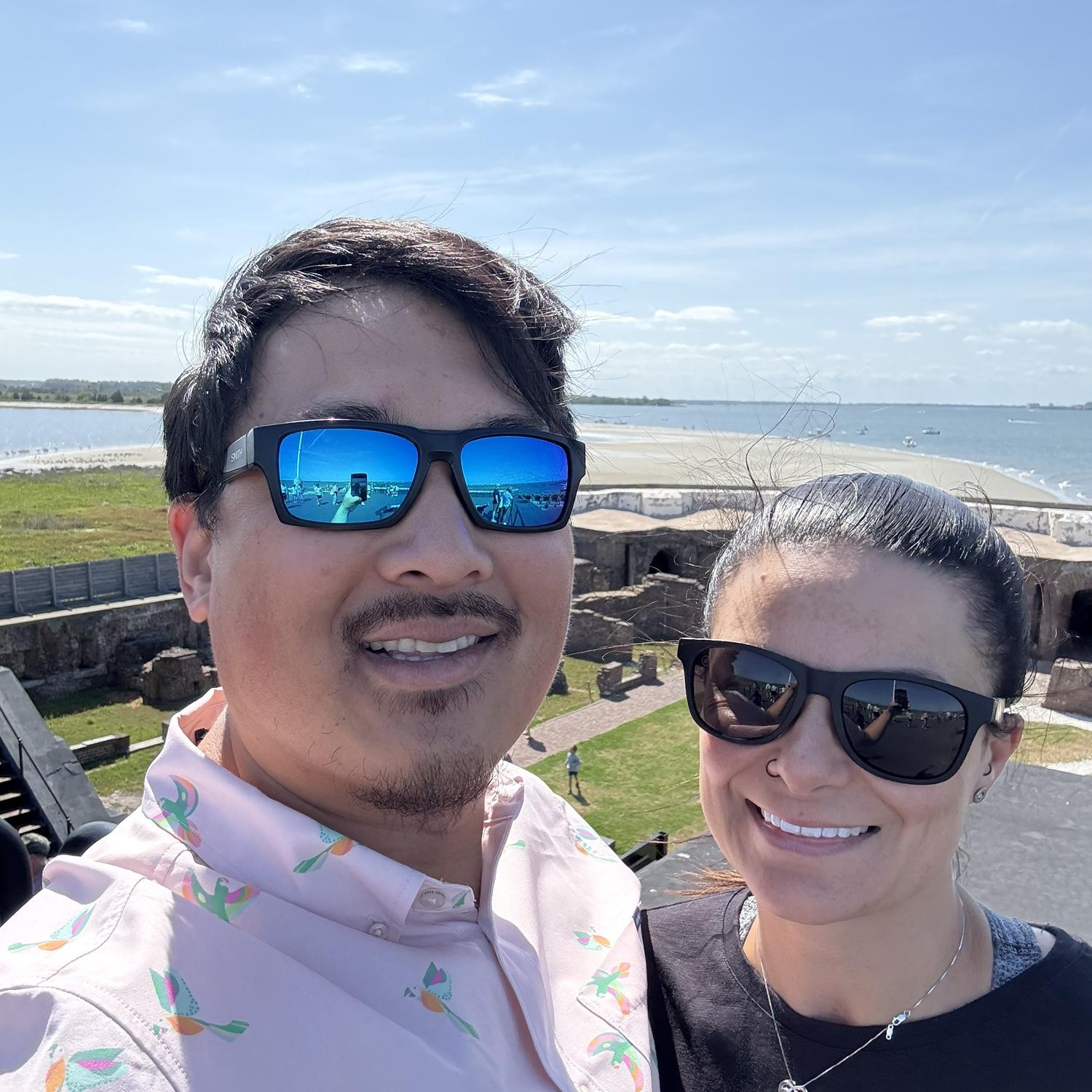 Enjoying the ocean breeze at Fort Sumter!