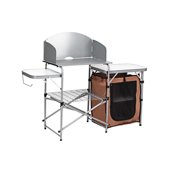 Costway Foldable Camping Table Outdoor BBQ Portable Grilling Stand w/Windscreen Bag