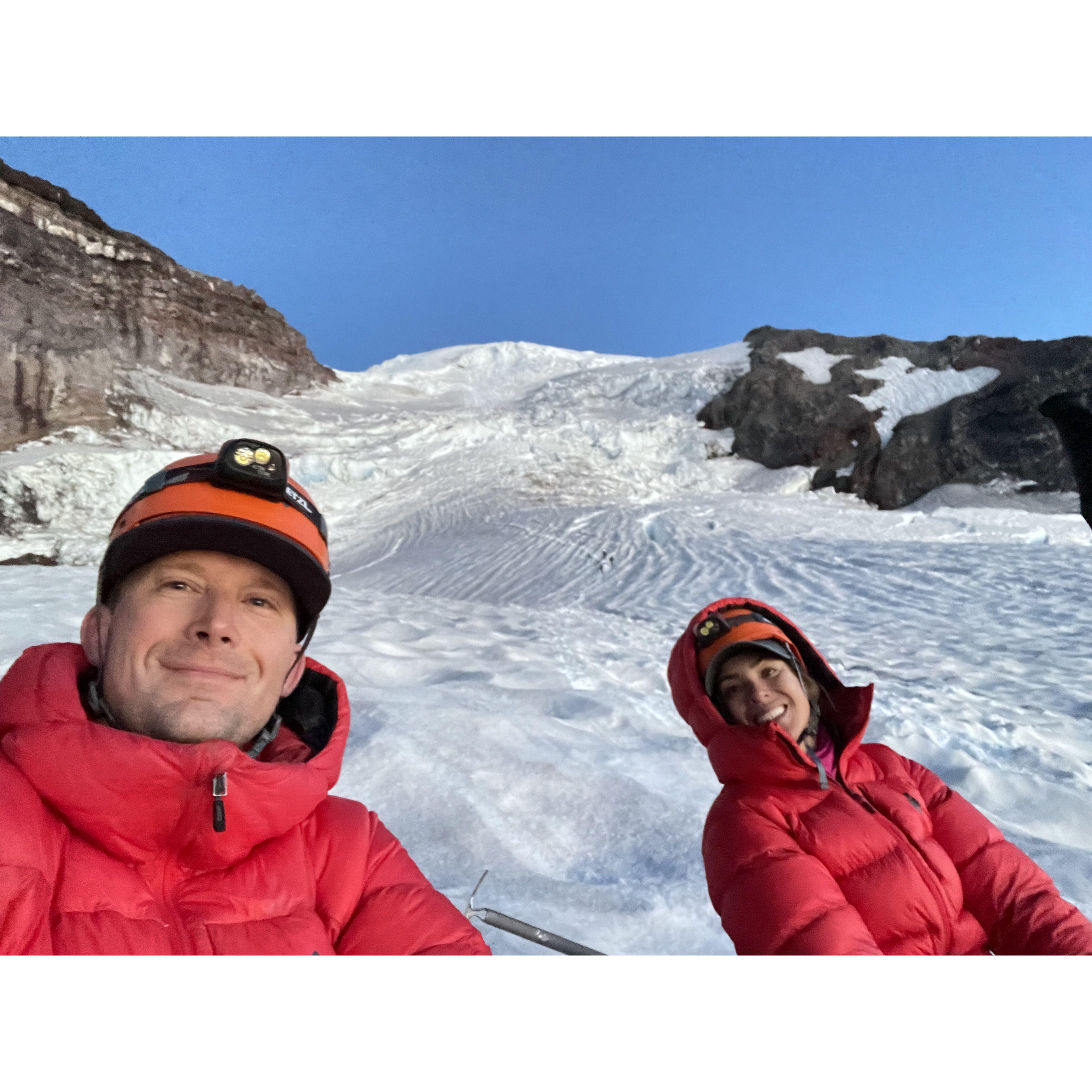 Hanging out on Rainier watching the sun rise on the descend after climbing all day and night!