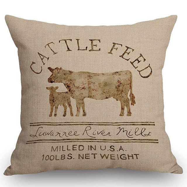 SSOIU Cattle Feed Theme Farmhouse Decorative Throw Pillow Covers for Sofa Couch Home Decoration 18x18 inches