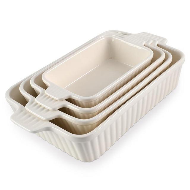 COOK WITH COLOR Casserole Dishes for Oven, Porcelain Baking Dishes, Ceramic Bakeware Sets of 4, Rectangular Pans Handles for Baking Cake Kitchen