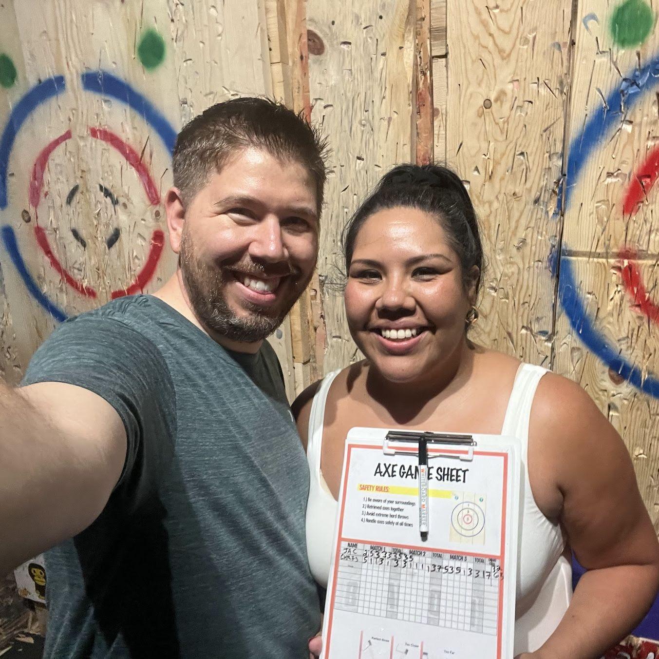 Axe throwing for one of our first dates. Chris never let me win :(