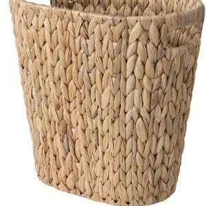 StorageWorks Wicker Waste Basket, Handwoven Water Hyacinth Trash Can with Built-in Handles, Wicker Garbage Can for Bedroom, Bathroom, 1 Pack