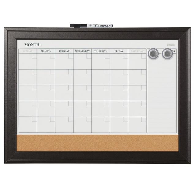 Quartet Combination Magnetic Whiteboard Calendar & Corkboard, 17" x 23" Combo White Board & Cork Board, Black Frame (79275)