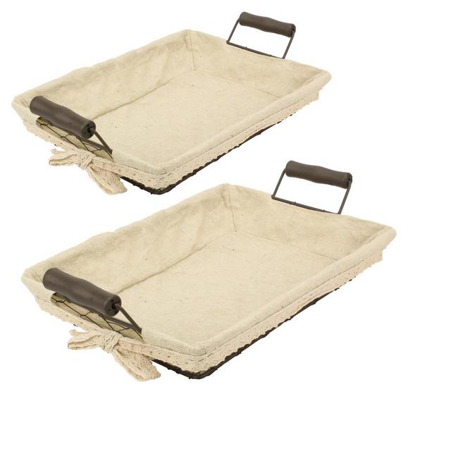 Rectangular Wire Baskets with Fabric Off-White 2pk - Stonebriar