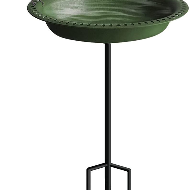 Koutemie Freestanding Garden Bird Bath Bird Feeder Bowl with Metal Stake for Outdoor, Bird Friendly Color - Deep Green, 29 Inch