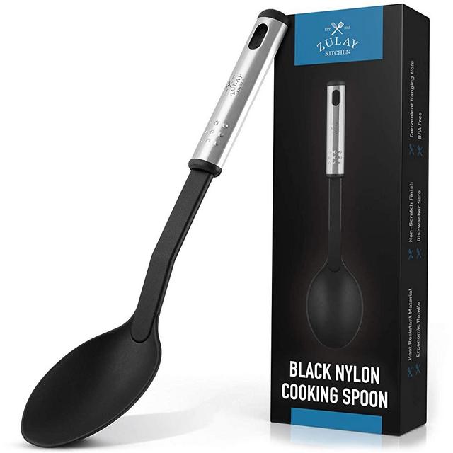 Zulay Nylon Serving Spoon - Cooking Spoon With 410°F Heat Resistant Handle - Large Kitchen Serving Spoon For Soups, Stews, and Sauces - Non-Scratch and Nonstick Nylon Kitchen Spoon