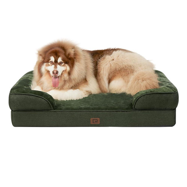 EHEYCIGA Orthopedic Dog Beds for Extra Large Dogs, Waterproof Memory Foam XXL Dog Bed with Sides, Non-Slip Bottom and Egg-Crate Foam Big Dog Couch Bed with Washable Removable Cover, Dark Green