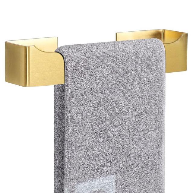 NearMoon Self Adhesive Hand Towel Holder/Towel Ring, Stainless Steel Hand Towel Bar Rustproof Stick on Wall-Towel Rack for Bathroom/Kitchen, Square Sticky and Wall Mounted (9 Inch, Brushed Gold)