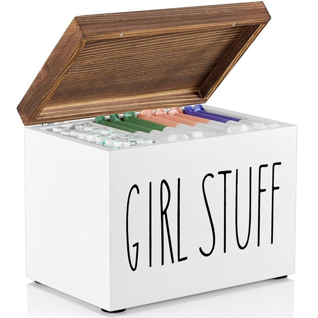 DRASTAR Tampon Holder for Bathroom, Feminine Product Organizer, Pad Organize Case with hinged lid, Shark Week Tampon Storage, Girl Stuff Box for Bathroom Accessories