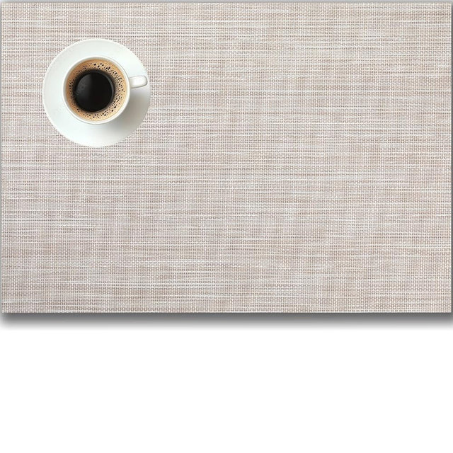 Placemats Set of 6 - Easy Clean Woven Vinyl Placemats for Dining Table, Indoor/Outdoor Place Mats, Washable PVC Table Mats（Beige）