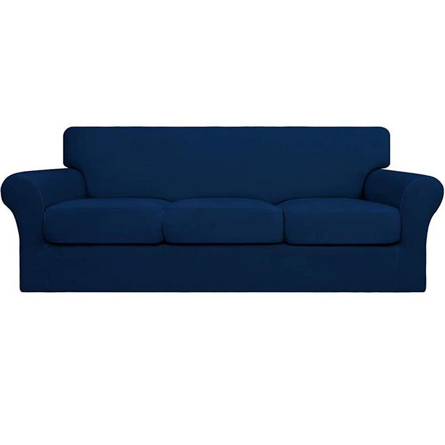 Easy-Going 4 Pieces Stretch Soft Couch Cover for Dogs - Washable Sofa Slipcover for 3 Separate Cushion Couch - Elastic Furniture Protector for Pets, Kids (Sofa, Navy)