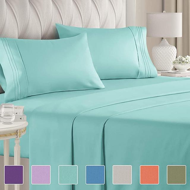 King Size Sheet Set - 4 Piece - Hotel Luxury Bed Sheets - Extra Soft - Deep Pockets - Easy Fit - Breathable & Cooling Sheets - Wrinkle Free - Comfy – Spa Blue Bed Sheets - Kings Sheets – 4 PC