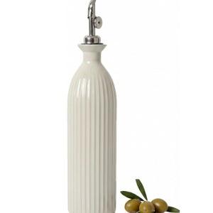 Ceramic Olive Oil Dispenser Bottle,17 oz Stoneware Relief oil container for kitchen with Stainless Gravity Spout, Suitable for Cooking,Sauce,syrup - Reactive White