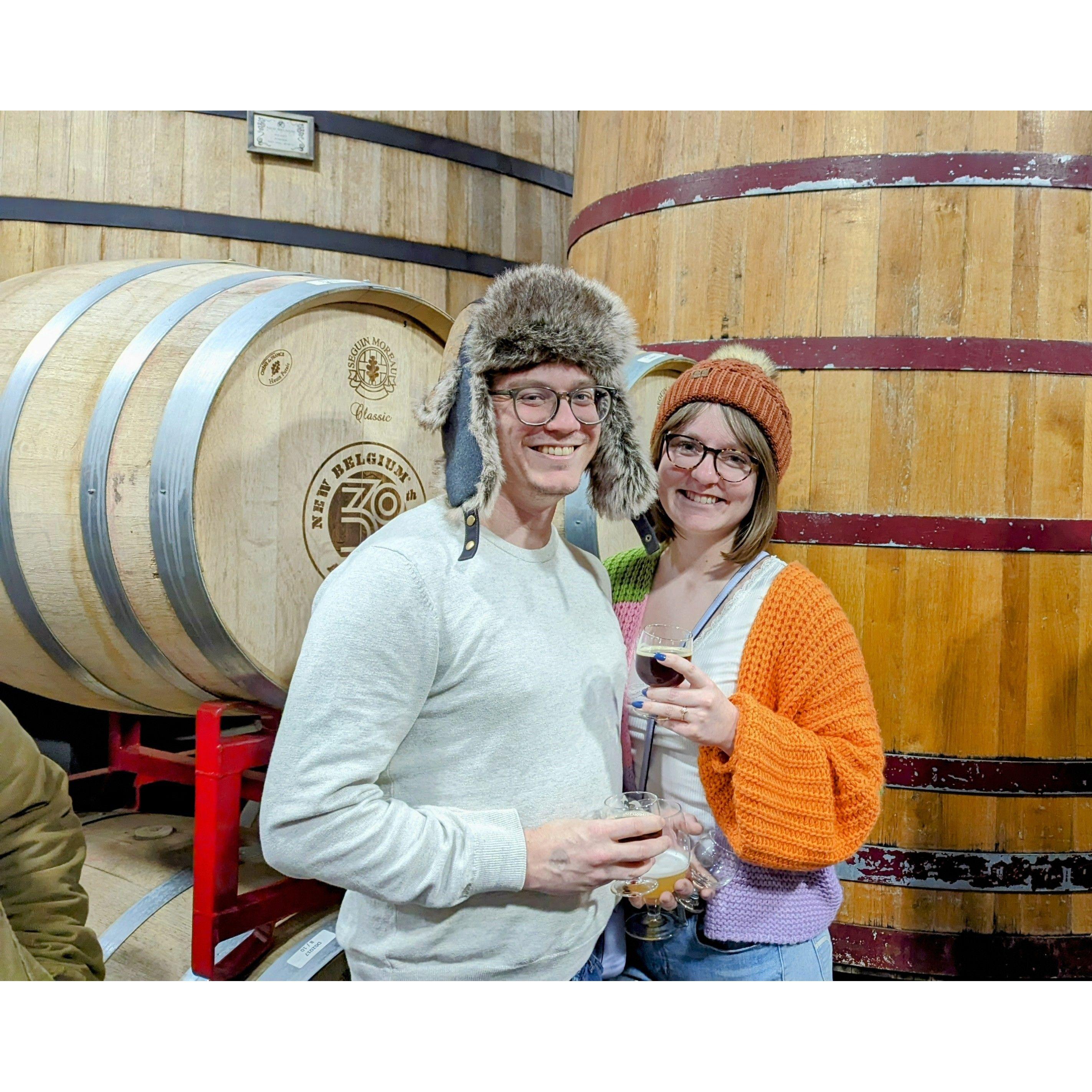 New Belgium Brewery tour, shortly before we got our pants cut off for Jean Shorts January in -12 degree weather.