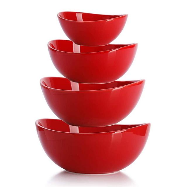 Sweese 105.404 Porcelain Bowls 10-18-28-42 Ounce Various Size Bowl Set - Set of 4, Red