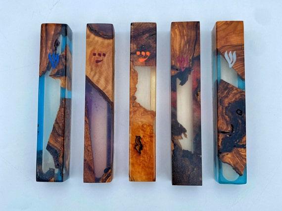 Olive Wood & Epoxy Mezuzah Case, Jewish Wedding Gift