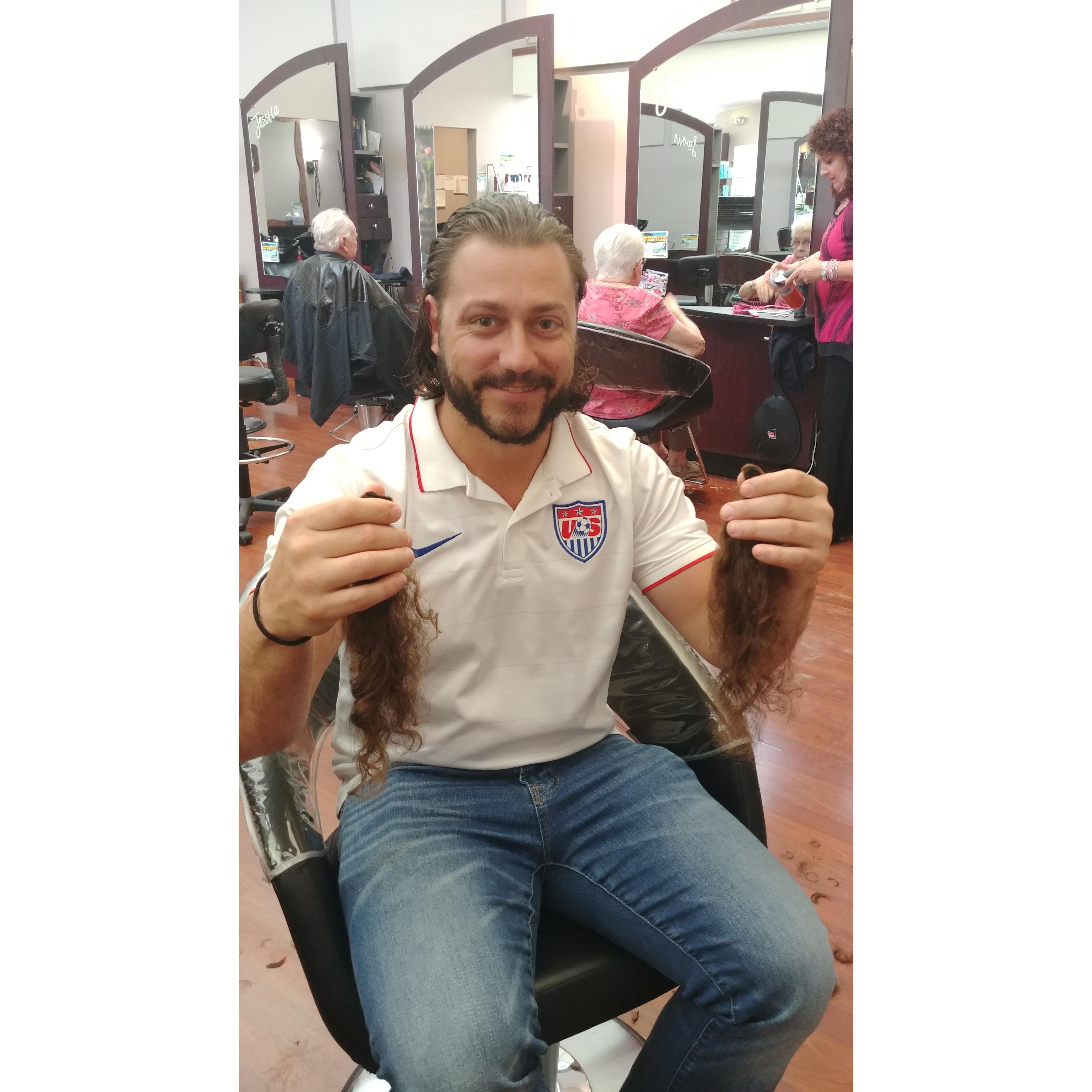 So proud of my man for always thinking of others and donating his hair