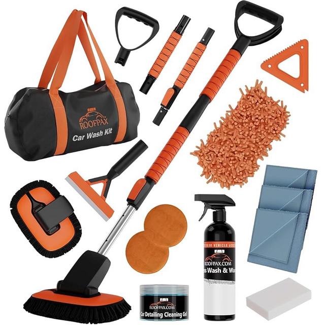 RoofPax Premium Car Wash Kit 48.8" Long Handle Chenille Microfiber Brush Car Wash Mop Scratch-Free Car Duster Exterior Wash Mitt Telescoping Handle Magic Sponge & Cleaning Kit for Cars Trucks and RVs