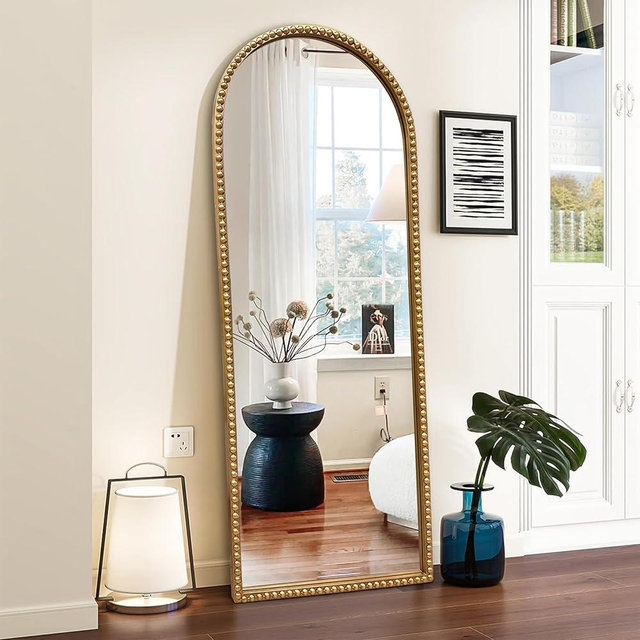 BAODANFU Vintage Full Length Wall Mirror, Large Gold Arch Floor Mirror 20"X53" with Antique Beaded Metal Frame for Dresser Living Room, Decorative Mirrors for Entryway Hallway Bathroom