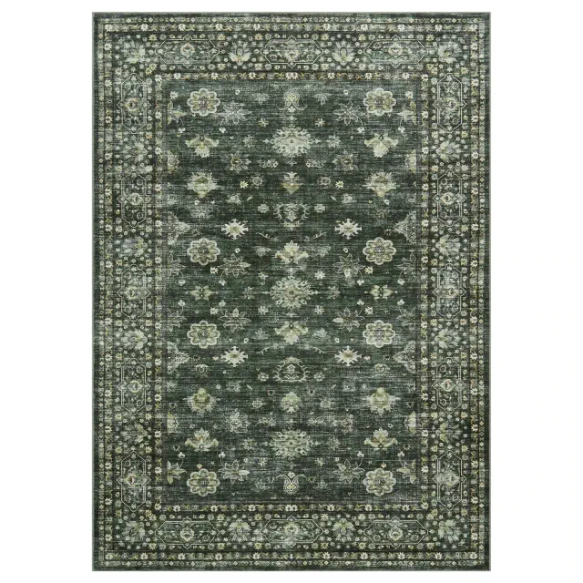 Area Rug 9'x12' Indoor Vintage Living Room Carpet Washable Distressed Rug Green Floral Bedroom Rug: Stain-Resistant, Pet Friendly, Traditional Style