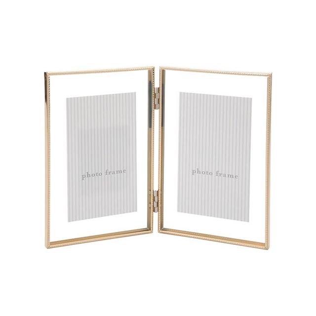 Gold 4x 6'' Double Floating Frame, For Photo Sizes (2 x3'' 3.5x 5'' up to 4x6'' ), Beautiful Metal Lace Edge Frames Adjustable Tabletop/Shelf Photo Frame, Classy Gift Choice for Wedding, Thanksgiving,